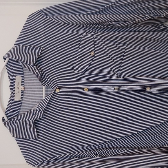 Blue and white striped long or rolled sleeve button down shirt by Eden & Olivia - Picture 2 of 11